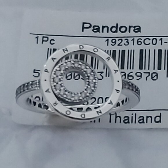 Auth PANDORA Sterling Silver Signature Logo Circles Pavé Ring 192316C01-54 - Picture 1 of 11